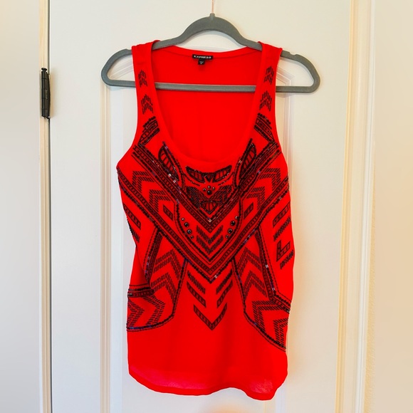Express Women’s Red and Black Beaded Tank Top - Picture 1 of 4